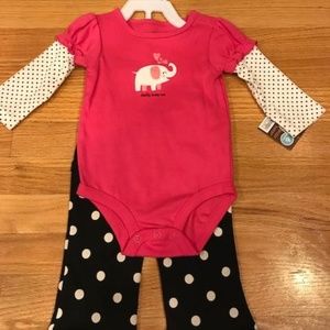 NEW CARTER'S PINK TOP & BLACK POLKA DOT PANTS-6MTH